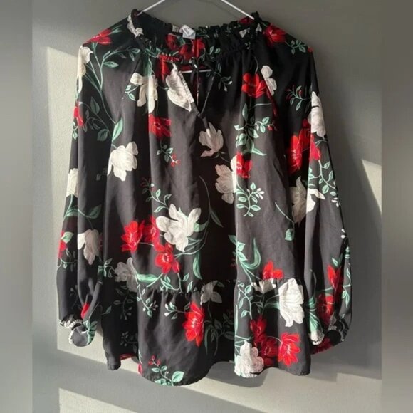 Old Navy Multicolor Floral Long Sleeve Babydoll Blouse womens Small - Picture 8 of 8